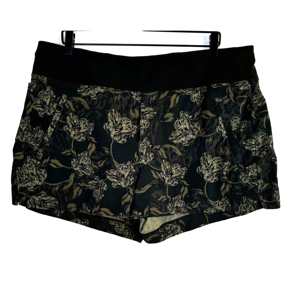 Athleta Womens 18 Ripstop Hiking Shorts Green Floral Print Trail Activewear - Picture 1 of 16
